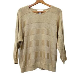 Cathy Daniels Gold Sweater Sz L Women’s Stripe Tone on Tone Dolman Sleeve Drape